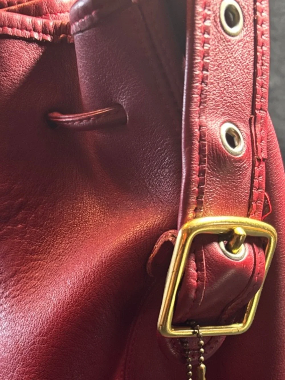 Classic Coach Burgundy Red Leather Drawstring Shoulder Bag